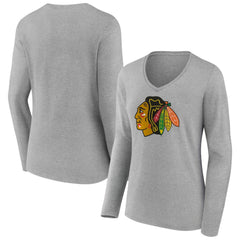 Chicago Blackhawks Women's Primary Logo Long Sleeve V-Neck T-Shirt - NHL T-shirts