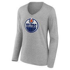 Edmonton Oilers Women's Primary Logo Long Sleeve V-Neck T-Shirt - NHL T-shirts