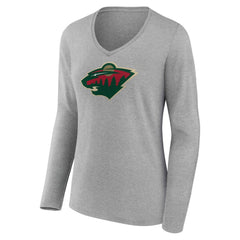 Minnesota Wild Women's Primary Logo Long Sleeve V-Neck T-Shirt - NHL T-shirts