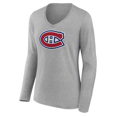 Montreal Canadiens Women's Primary Logo Long Sleeve V-Neck T-Shirt - NHL T-shirts
