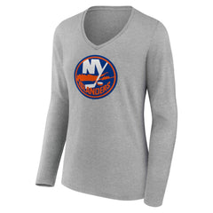 New York Islanders Women's Primary Logo Long Sleeve V-Neck T-Shirt - NHL T-shirts