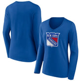 New York Rangers Women's Primary Logo Long Sleeve V-Neck T-Shirt - NHL T-shirts