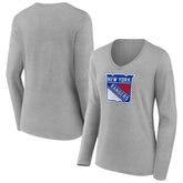New York Rangers Women's Primary Logo Long Sleeve V-Neck T-Shirt - NHL T-shirts