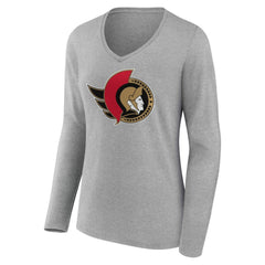Ottawa Senators Women's Primary Logo Long Sleeve V-Neck T-Shirt - NHL T-shirts