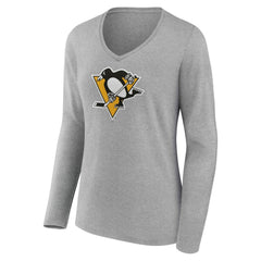 Pittsburgh Penguins Women's Primary Logo Long Sleeve V-Neck T-Shirt - NHL T-shirts