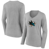 San Jose Sharks Women's Primary Logo Long Sleeve V-Neck T-Shirt - NHL T-shirts