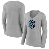 Seattle Kraken Women's Primary Logo Long Sleeve V-Neck T-Shirt - NHL T-shirts