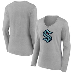 Seattle Kraken Women's Primary Logo Long Sleeve V-Neck T-Shirt - NHL T-shirts