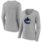 Vancouver Canucks Women's Primary Logo Long Sleeve V-Neck T-Shirt - NHL T-shirts