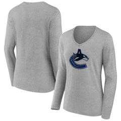 Vancouver Canucks Women's Primary Logo Long Sleeve V-Neck T-Shirt - NHL T-shirts