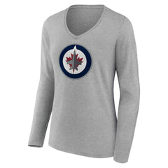 Winnipeg Jets Women's Primary Logo Long Sleeve V-Neck T-Shirt - NHL T-shirts
