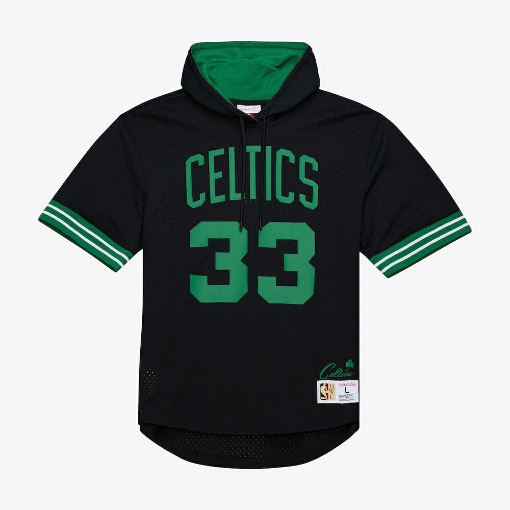 Black Larry Bird Boston Celtics Mesh Name & Number Short Sleeve Hoodie | NBA