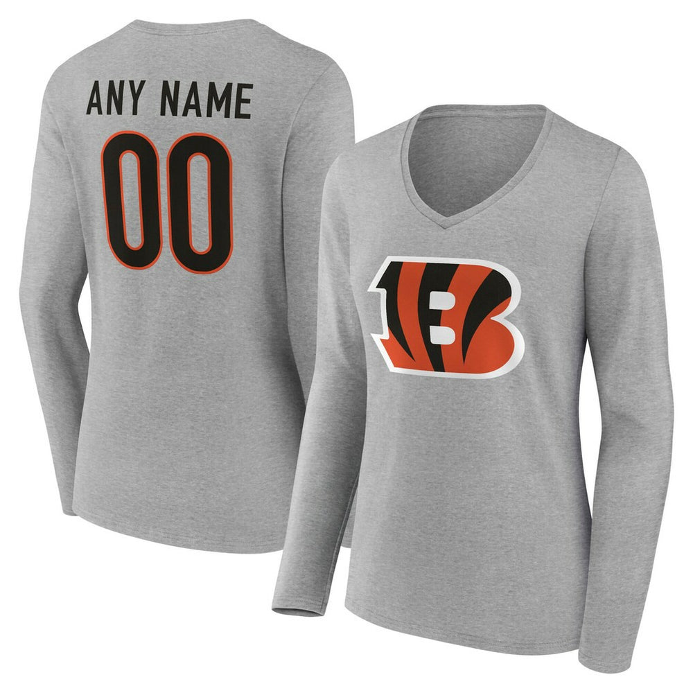 Cincinnati Bengals Women's Team Authentic Personalized Name & Number Long Sleeve V-Neck T-Shirt | NFL Discount