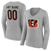 Cincinnati Bengals Women's Team Authentic Personalized Name & Number Long Sleeve V-Neck T-Shirt | NFL Discount