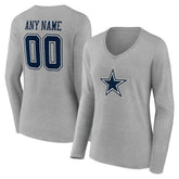 Dallas Cowboys Women's Team Authentic Personalized Name & Number Long Sleeve V-Neck T-Shirt | NFL Near me