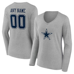 Dallas Cowboys Women's Team Authentic Personalized Name & Number Long Sleeve V-Neck T-Shirt | NFL Near me