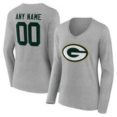 Green Bay Packers Women's Team Authentic Personalized Name & Number Long Sleeve V-Neck T-Shirt | NFL Online