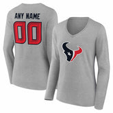 Houston Texans Women's Team Authentic Personalized Name & Number Long Sleeve V-Neck T-Shirt | NFL Discount