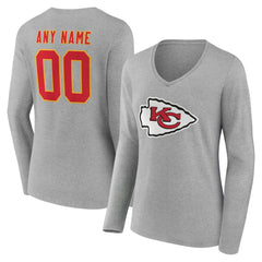 Kansas City Chiefs Women's Team Authentic Personalized Name & Number Long Sleeve V-Neck T-Shirt | NFL Sale