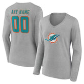Miami Dolphins Women's Team Authentic Personalized Name & Number Long Sleeve V-Neck T-Shirt | NFL Hot
