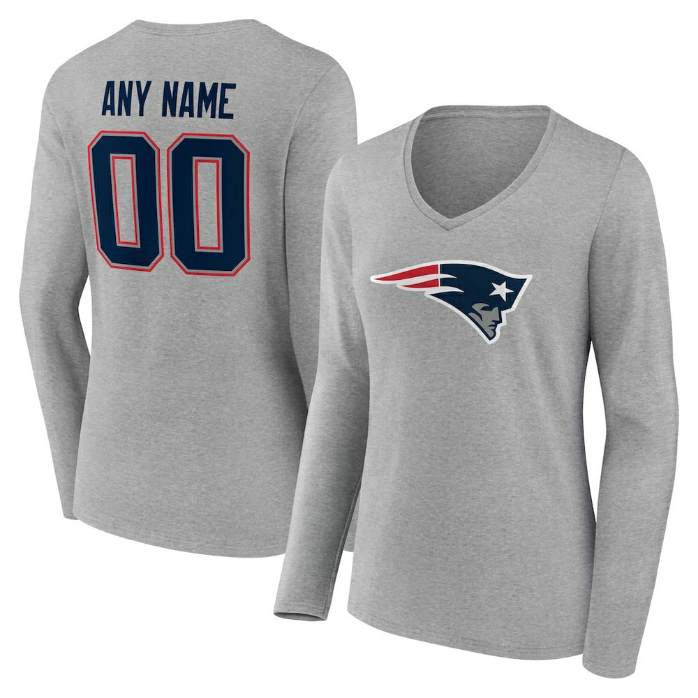 New England Patriots Women's Team Authentic Personalized Name & Number Long Sleeve V-Neck T-Shirt | NFL Hot