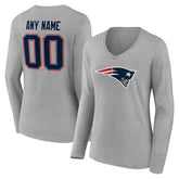 New England Patriots Women's Team Authentic Personalized Name & Number Long Sleeve V-Neck T-Shirt | NFL Hot