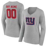 New York Giants Women's Team Authentic Personalized Name & Number Long Sleeve V-Neck T-Shirt | NFL US