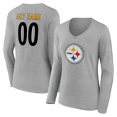 Pittsburgh Steelers Women's Team Authentic Personalized Name & Number Long Sleeve V-Neck T-Shirt | NFL Outlet