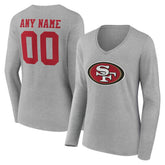 San Francisco 49ers Women's Team Authentic Personalized Name & Number Long Sleeve V-Neck T-Shirt | NFL New