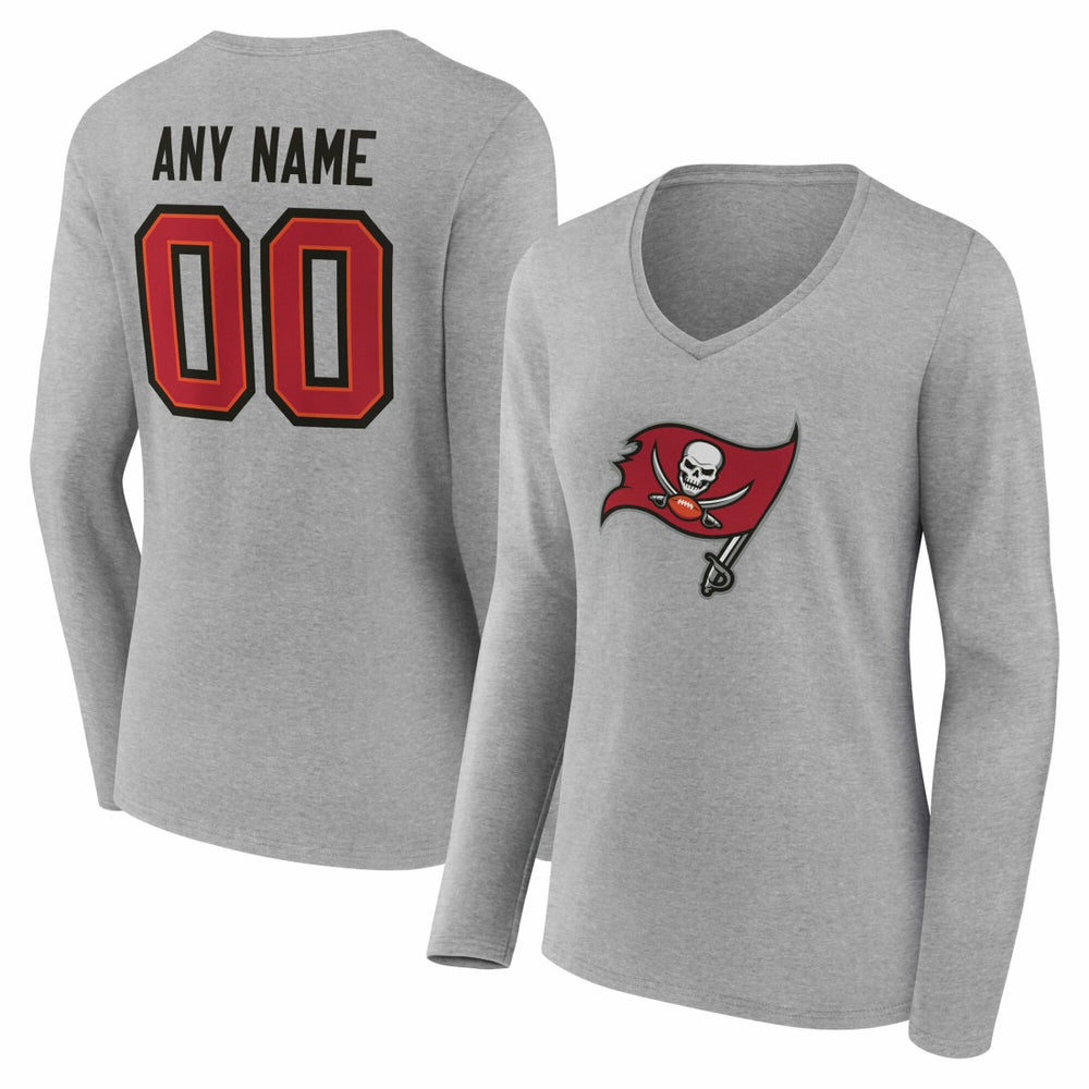 Tampa Bay Buccaneers Women's Team Authentic Personalized Name & Number Long Sleeve V-Neck T-Shirt | NFL Discount