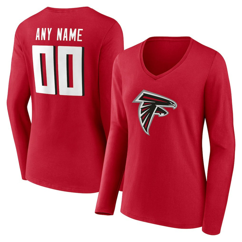 Atlanta Falcons Women's Team Authentic Personalized Name & Number Long Sleeve V-Neck T-Shirt | NFL On sale