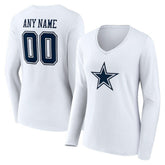Dallas Cowboys Women's Team Authentic Personalized Name & Number Long Sleeve V-Neck T-Shirt | NFL Hot
