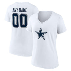 Dallas Cowboys Women's Team Authentic Personalized Name & Number V-Neck T-Shirt | NFL Discount