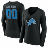 Detroit Lions Women's Team Authentic Personalized Name & Number Long Sleeve V-Neck T-Shirt | NFL Hot