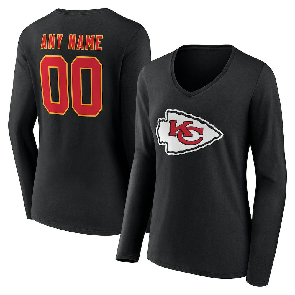Kansas City Chiefs Women's Team Authentic Personalized Name & Number Long Sleeve V-Neck T-Shirt | NFL Outlet