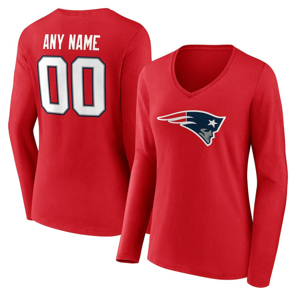 New England Patriots Women's Team Authentic Personalized Name & Number Long Sleeve V-Neck T-Shirt | NFL Sale