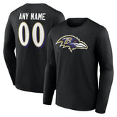 Baltimore Ravens Team Authentic Personalized Name & Number Long Sleeve T-Shirt | NFL Sale