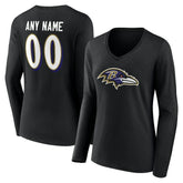 Baltimore Ravens Women's Team Authentic Personalized Name & Number Long Sleeve V-Neck T-Shirt | NFL US