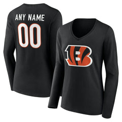 Cincinnati Bengals Women's Team Authentic Personalized Name & Number Long Sleeve V-Neck T-Shirt | NFL Hot