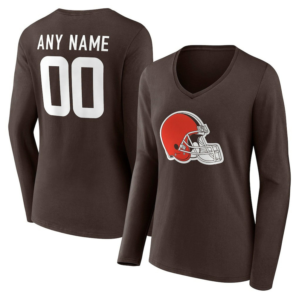 Cleveland Browns Women's Team Authentic Personalized Name & Number Long Sleeve V-Neck T-Shirt | NFL On sale