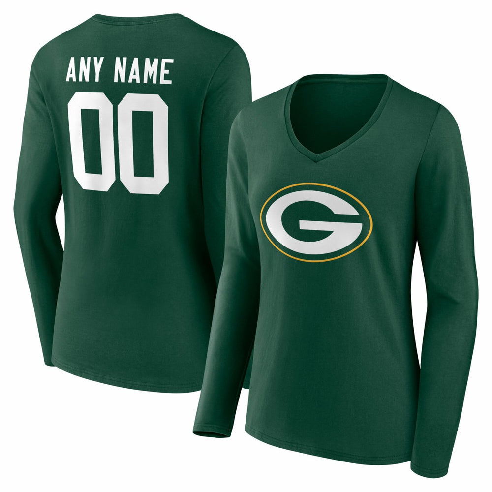 Green Bay Packers Women's Team Authentic Personalized Name & Number Long Sleeve V-Neck T-Shirt | NFL On sale