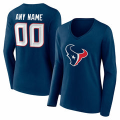 Houston Texans Women's Team Authentic Personalized Name & Number Long Sleeve V-Neck T-Shirt | NFL New