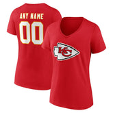 Kansas City Chiefs Women's Team Authentic Personalized Name & Number V-Neck T-Shirt | NFL Online