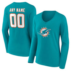 Miami Dolphins Women's Team Authentic Personalized Name & Number Long Sleeve V-Neck T-Shirt | NFL On sale