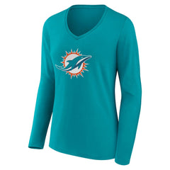 Miami Dolphins Women's Team Authentic Personalized Name & Number Long Sleeve V-Neck T-Shirt | NFL On sale