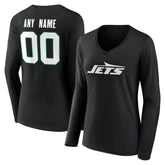 New York Jets Women's Team Authentic Personalized Name & Number Long Sleeve V-Neck T-Shirt | NFL Hot