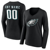 Philadelphia Eagles Women's Team Authentic Personalized Name & Number Long Sleeve V-Neck T-Shirt | NFL New