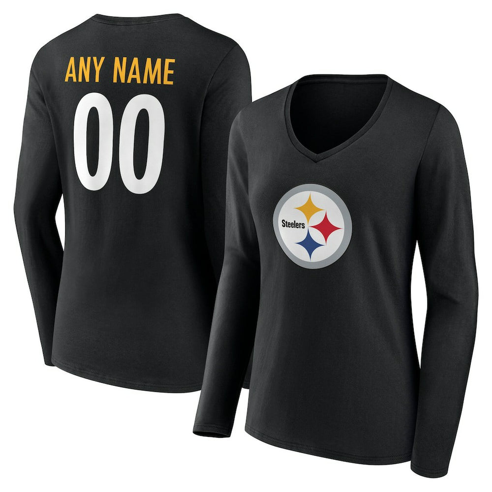 Pittsburgh Steelers Women's Team Authentic Personalized Name & Number Long Sleeve V-Neck T-Shirt | NFL Online