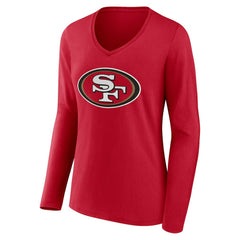 San Francisco 49ers Women's Team Authentic Personalized Name & Number Long Sleeve V-Neck T-Shirt | NFL Sale