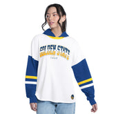 White/Royal Golden State Warriors G-III 4Her by Carl Banks Women's Key Player Oversized Hooded Long Sleeve T-Shirt sale | NBA